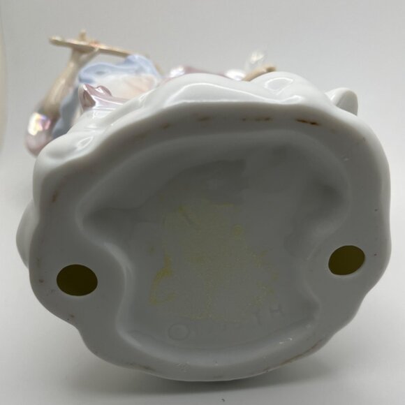 Vintage Porcelain Angel Figurine Playing Flute and Dove Iridescent Musician Gift - Picture 5 of 7